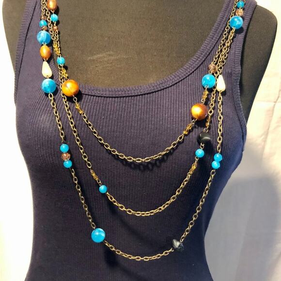 Cache Navy Stretch Cami Tee Top Removable Chain Bead Necklace Lot 2 New $88 NWT - Picture 1 of 9